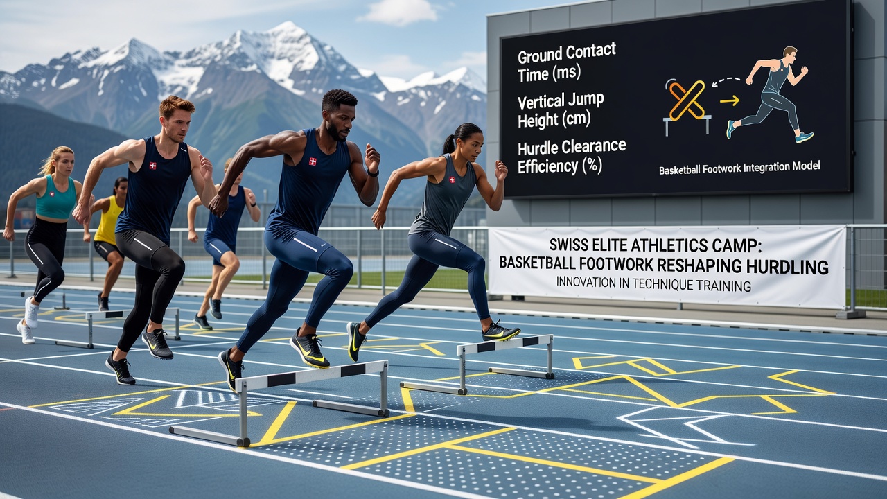 Hurdler executing crossover steps derived from basketball training at a Swiss elite camp