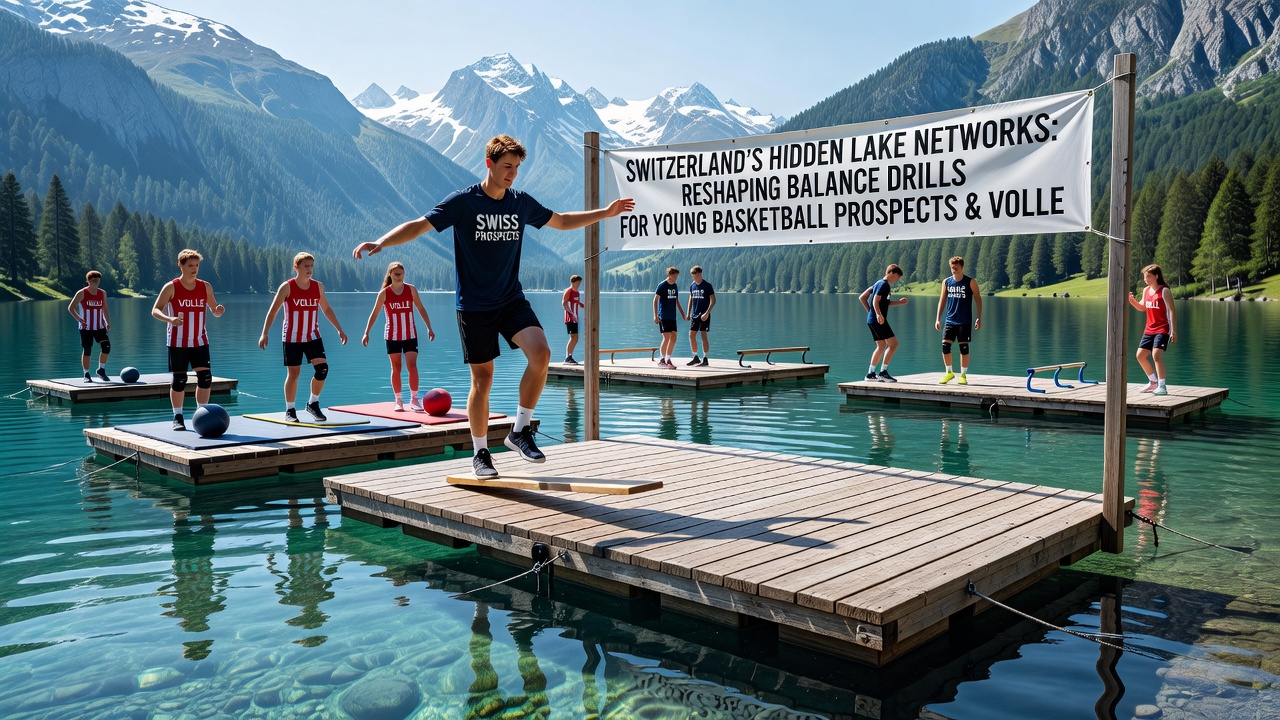 Young athletes performing balance drills near Switzerland's subterranean lake formations