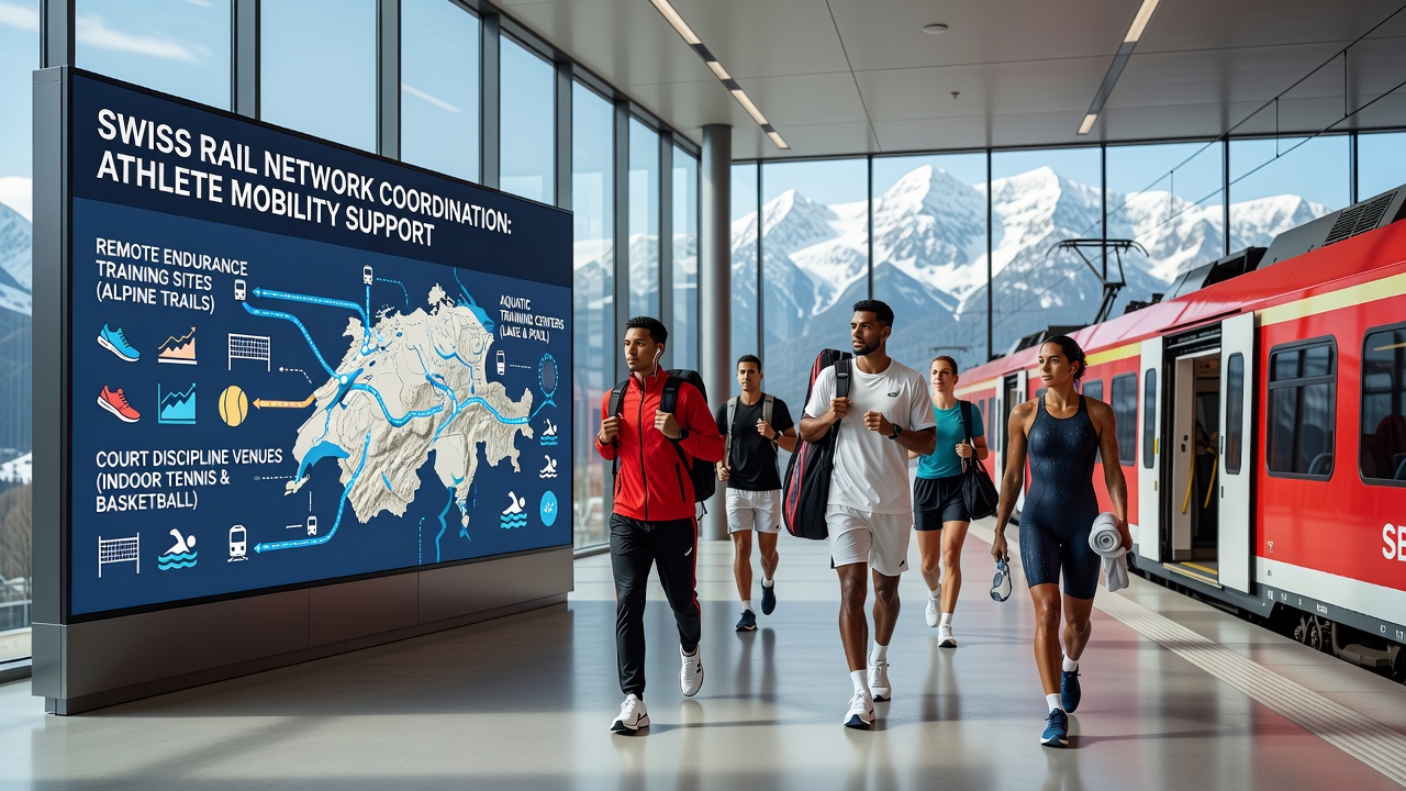 Switzerland's coordinated rail services linking remote alpine endurance camps with urban court facilities and lakeside aquatic centers