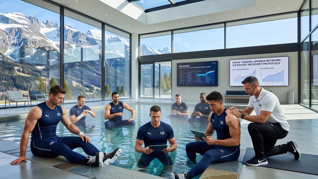 Thermal springs facility in Switzerland used for athlete recovery sessions with pools and surrounding alpine scenery