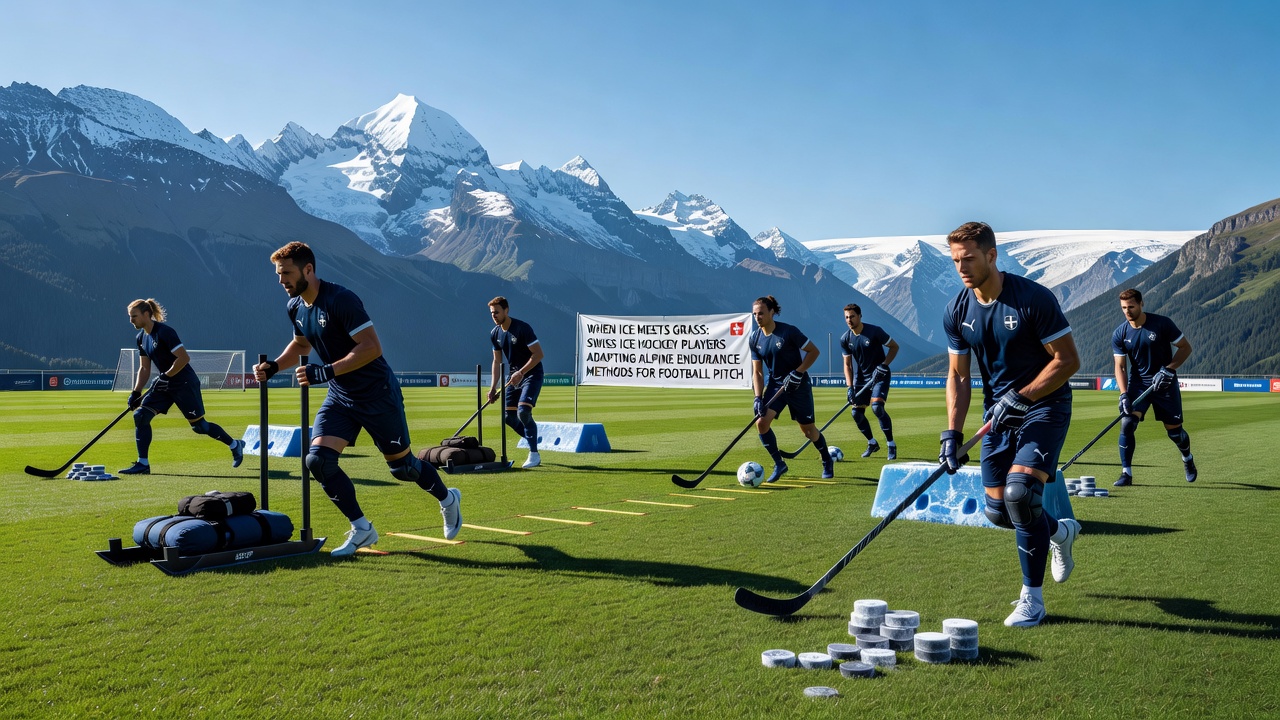 Football players incorporating alpine-style interval training on Swiss pitches for improved match endurance